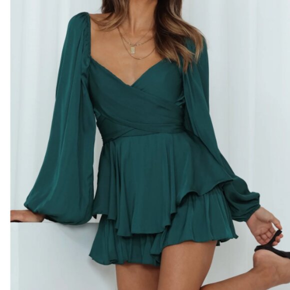 Hello Molly Pants - Sunrise Memories Romper Forest Green